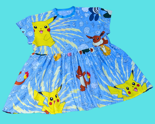 Handmade, Upcycled Pokemon Bedsheet T-Shirt Dress Fits 2XL