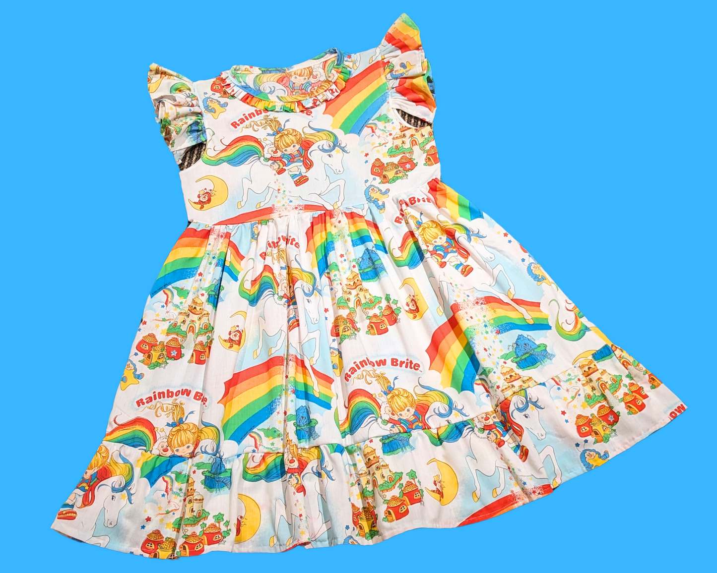 Handmade, Upcycled Vintage 1980's Rainbow Brite Bedsheet Dress Fits L-XL