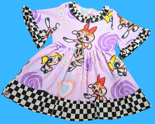 Handmade, Upcycled Vintage Y2K Powerpuff Girls Bedsheet Dress Fits L-XL