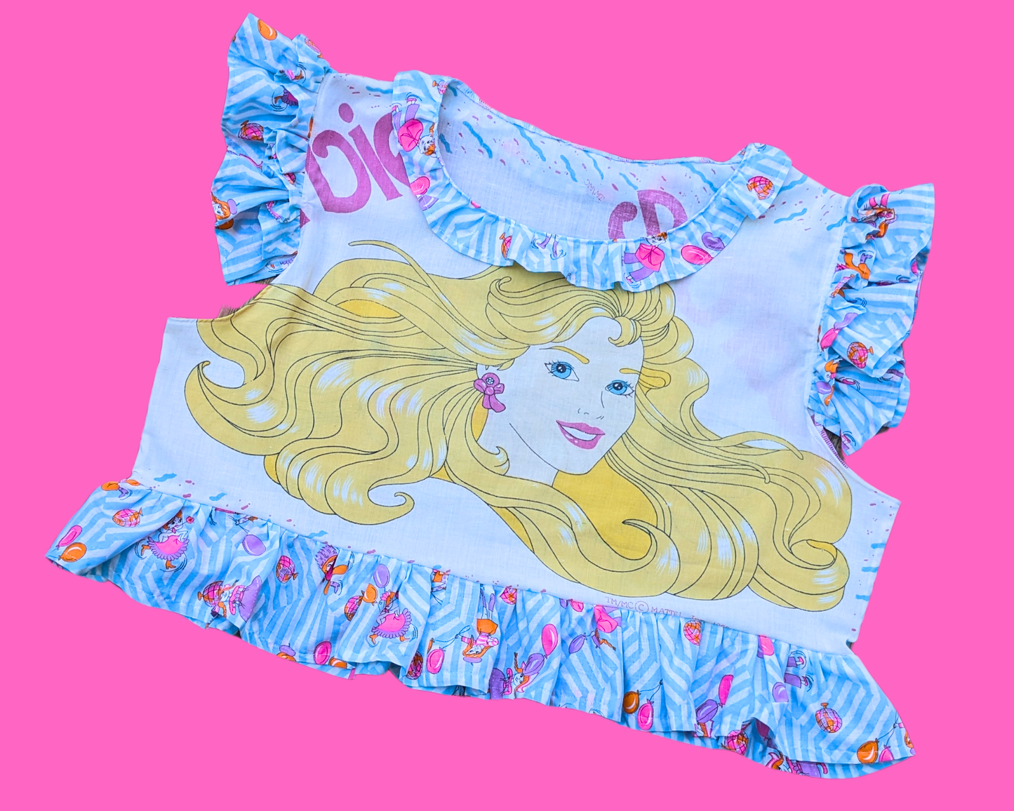 Handmade, Upcycled Vintage 1989 Barbie Pillowcase Crop Top 3XL