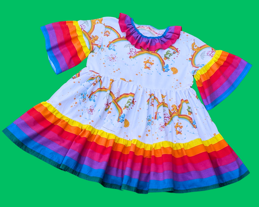 Handmade, Upcycled Vintage 1980's Care Bears Rainbow Dress Fits Size S-M-L-XL