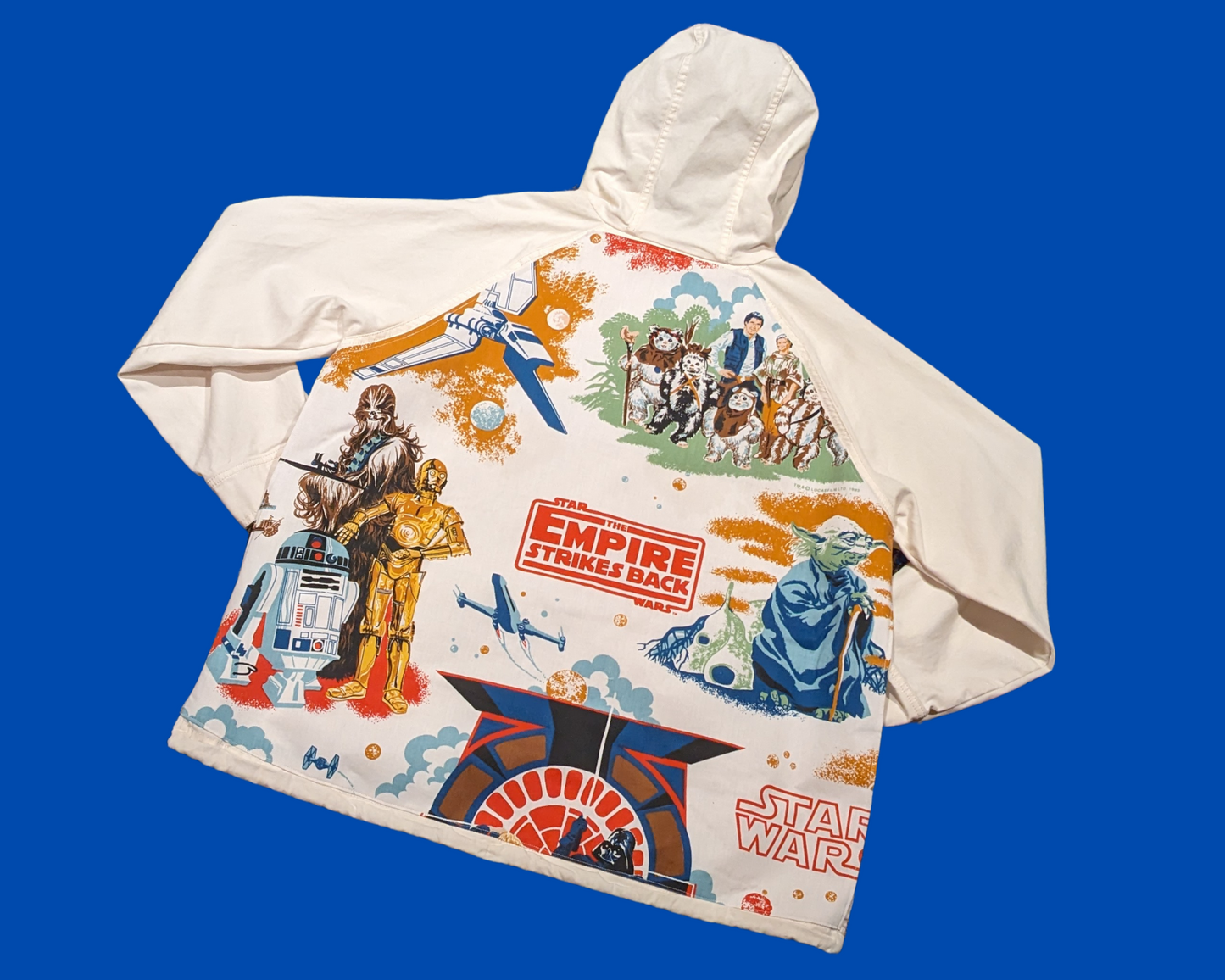 Handmade, Upcycled Star Wars Bedsheet White Hoodie Jacket Size XXL