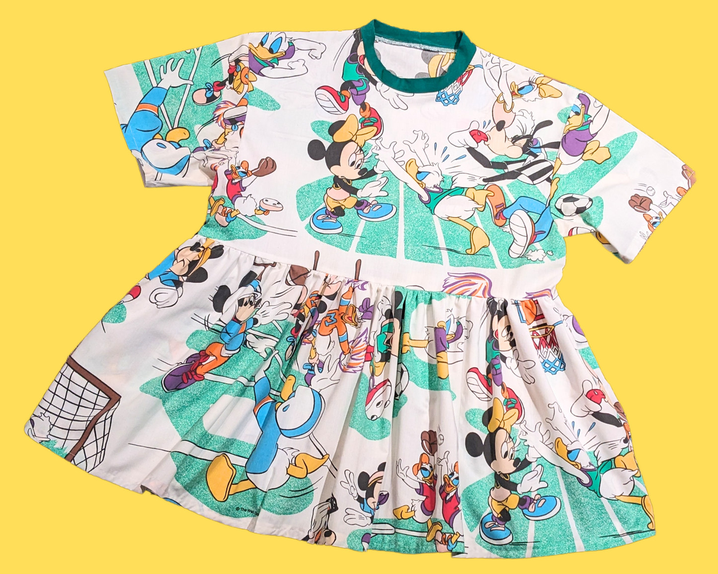 Handmade, Upcycled Walt Disney's Mickey Mouse and Friends Playing Sports Bedsheet T-Shirt Dress Fits S-M-L-XL