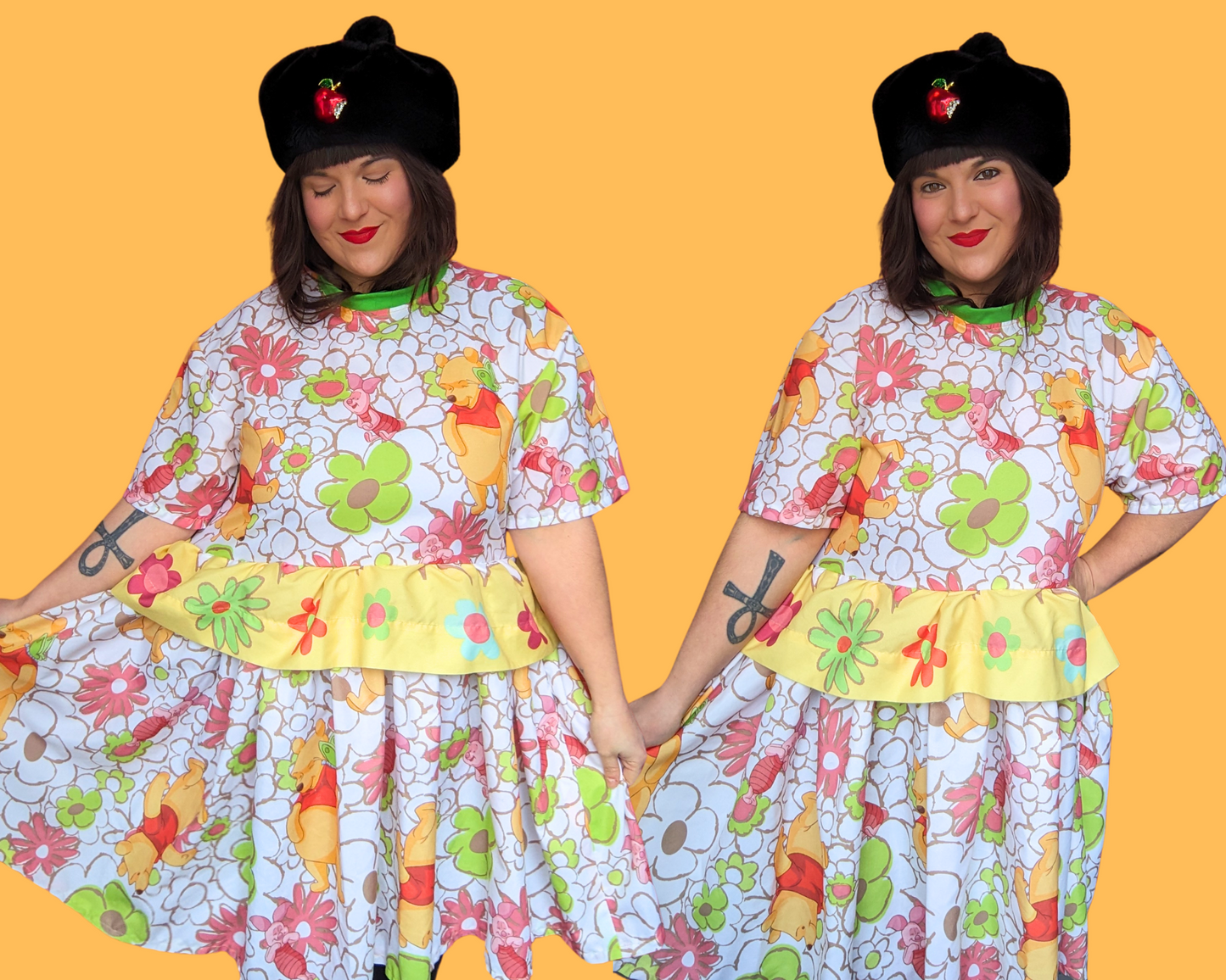 Handmade, Upcycled Walt Disney's Winnie the Pooh and Piglet Bedsheet T-Shirt Dress Fits S-M-L-XL