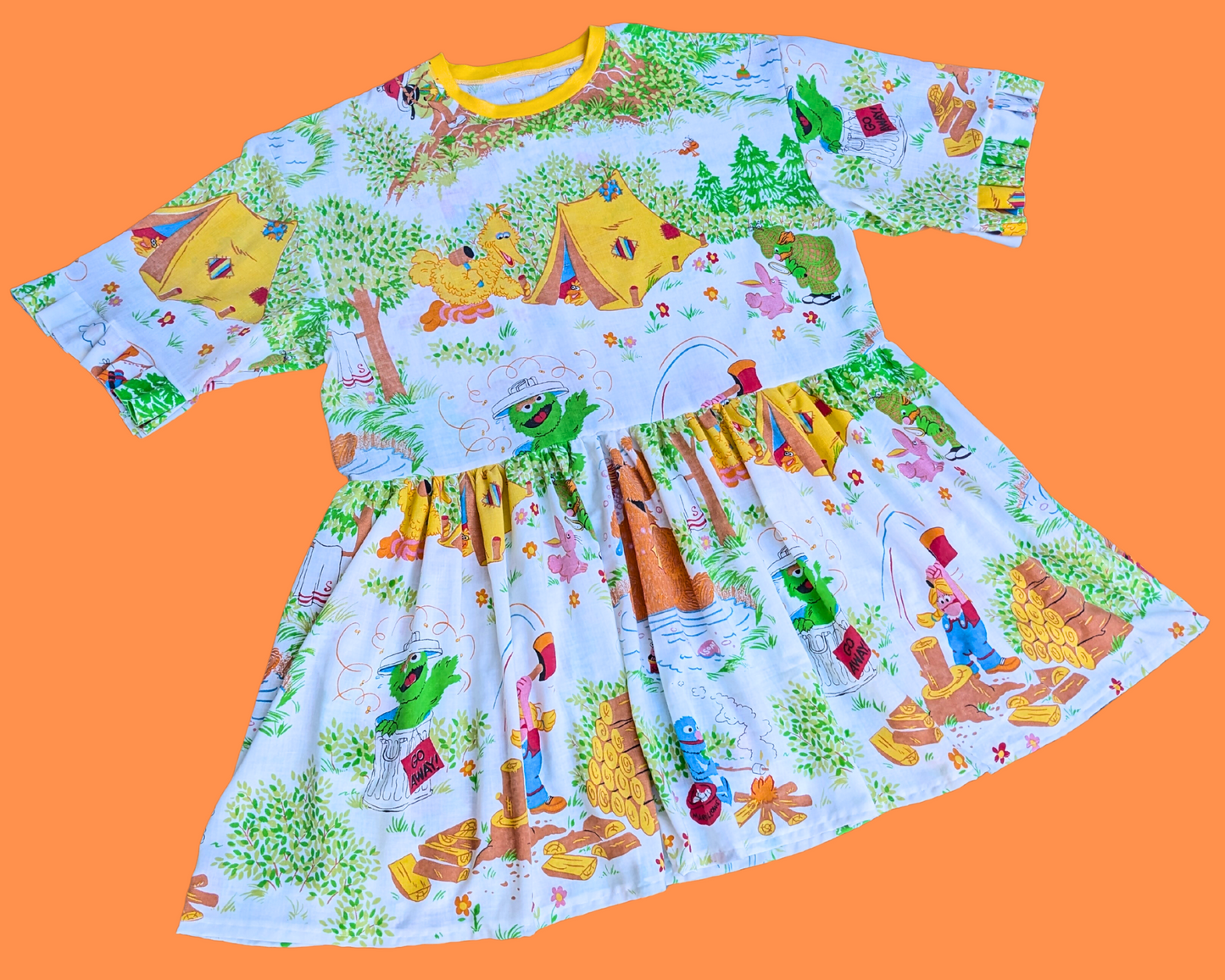 Handmade, Upcycled Sesame Street Bedsheet T-Shirt Dress Fits 2XL