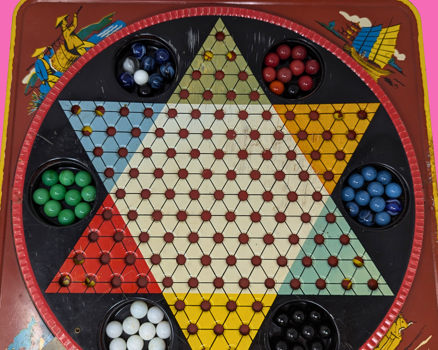 Vintage 1980's Chinese Checkers with Marbles