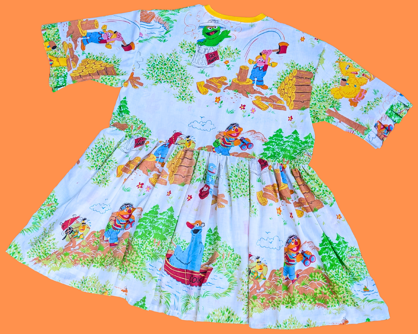 Handmade, Upcycled Sesame Street Bedsheet T-Shirt Dress Fits 2XL