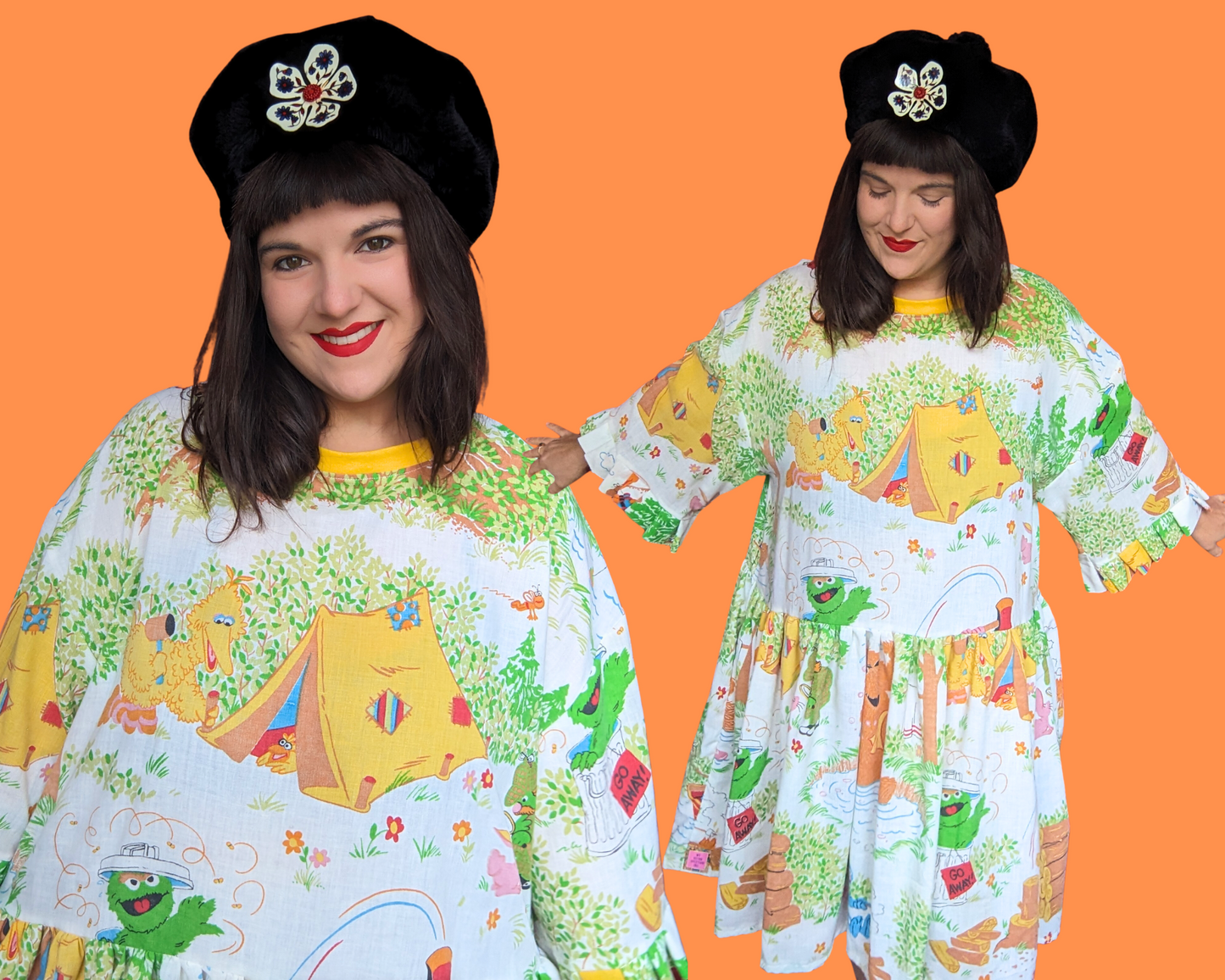 Handmade, Upcycled Sesame Street Bedsheet T-Shirt Dress Fits 2XL