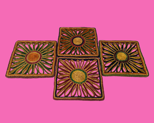 Vintage 1970's Boho, Colorful Decorative Coasters, Set of 4