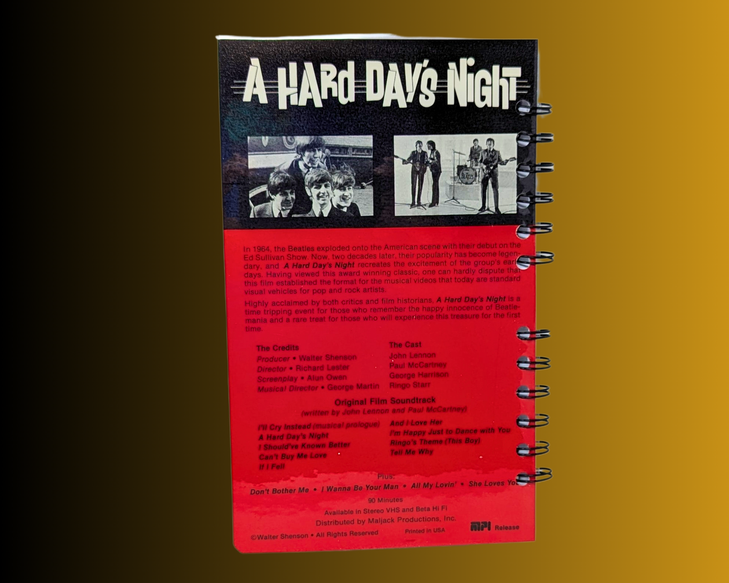 The Beatles, A Hard Day's Night VHS Movie Notebook