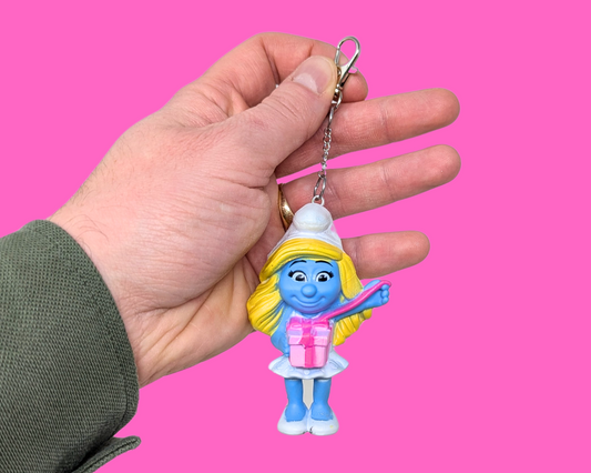 Handmade, Upcycled Smurfette Toy Keychain