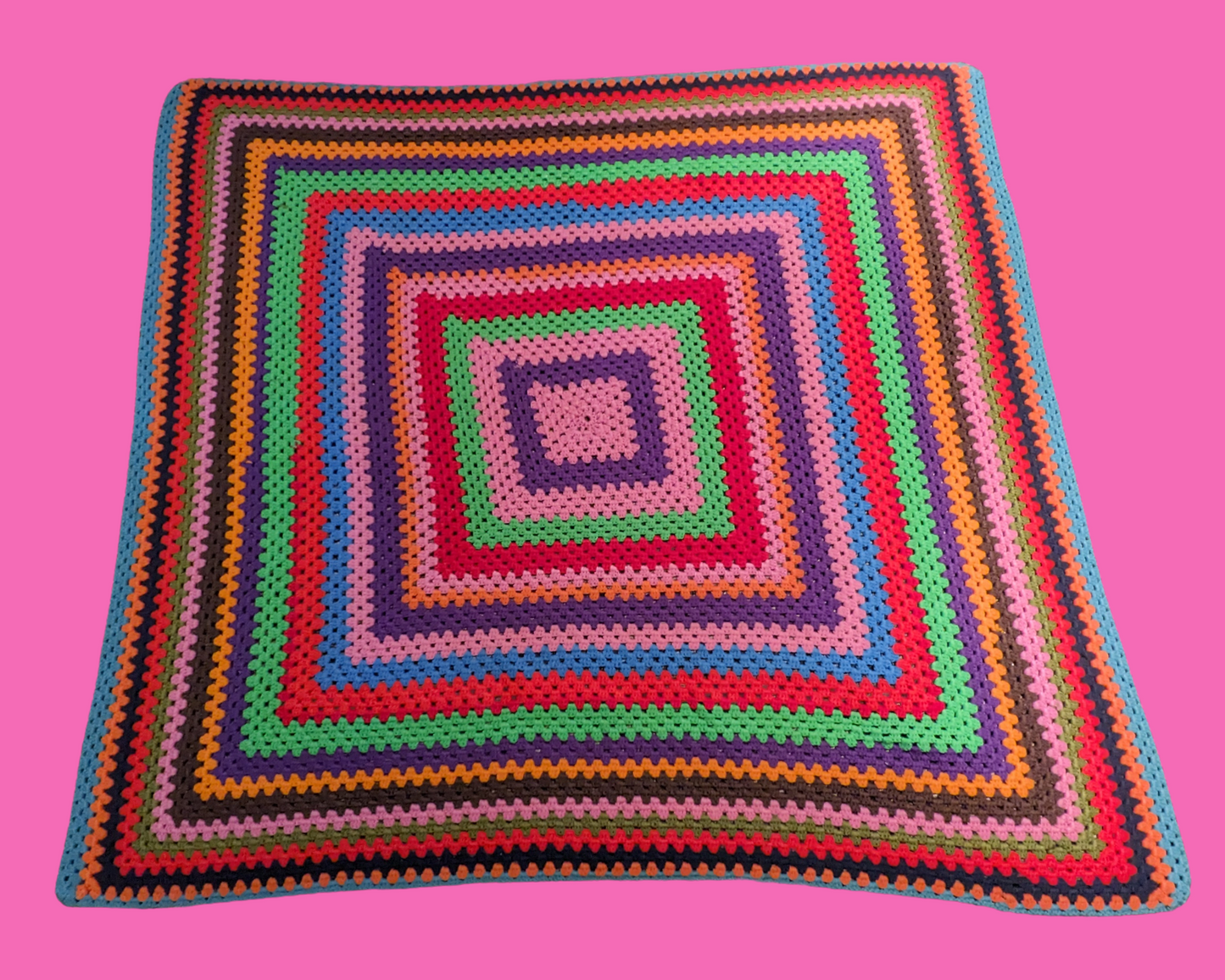 Vintage 1980's Rainbow, Synthetic Wool, Small Crochet Blanket