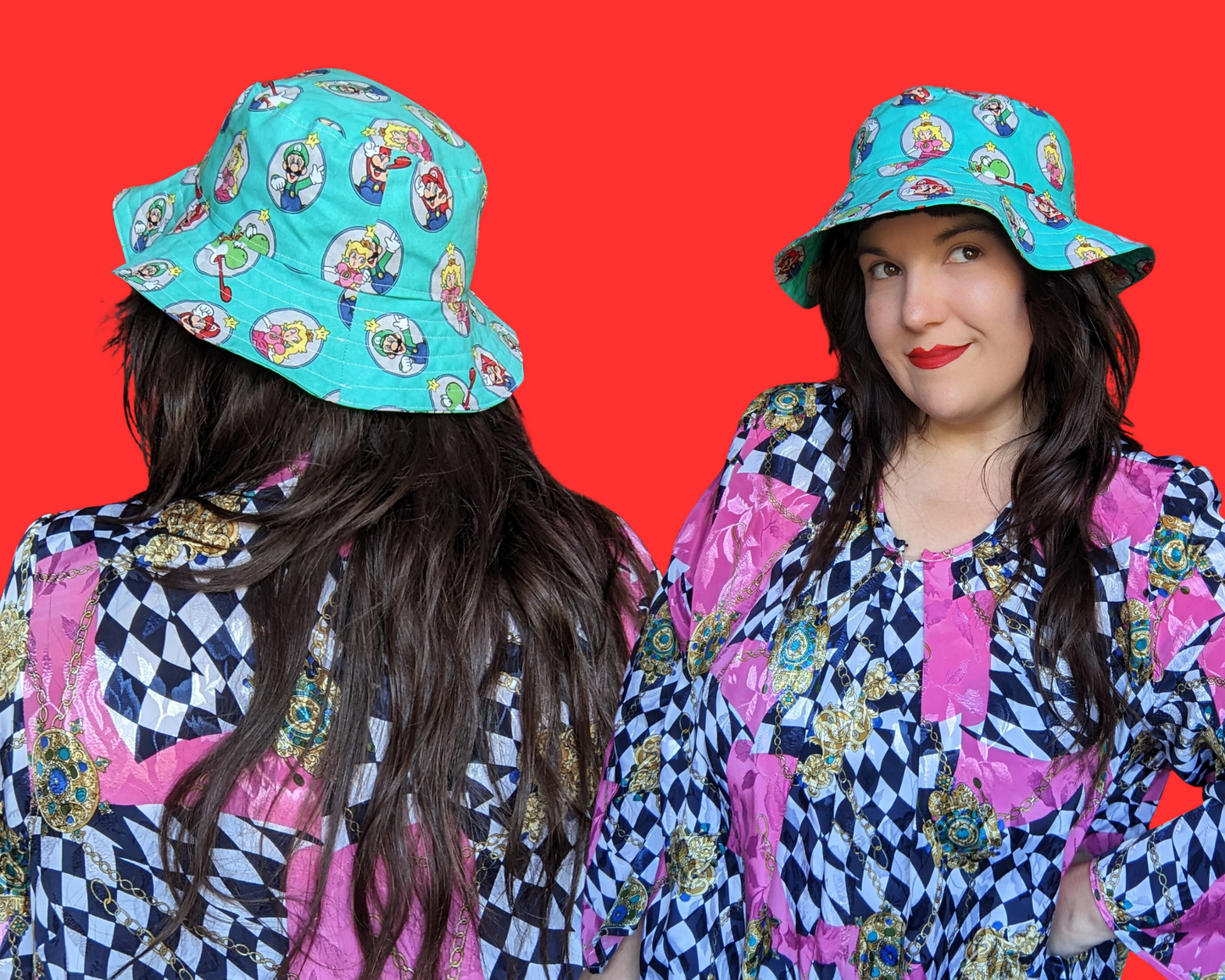 Nintendo's Super Mario Bros. Reversible Bucket Hats For Adults Made from Vintage, Upcycled Super Mario Bros. Fabric