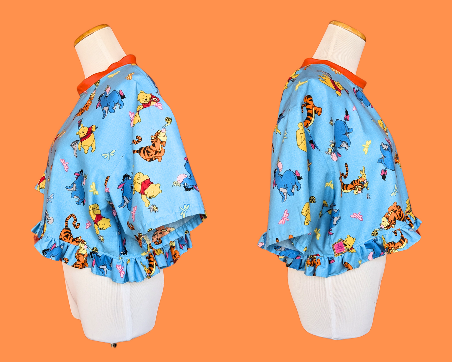 Handmade, Upcycled Winnie the Pooh Fabric Crop Oversized S-M or Fitted L-XL