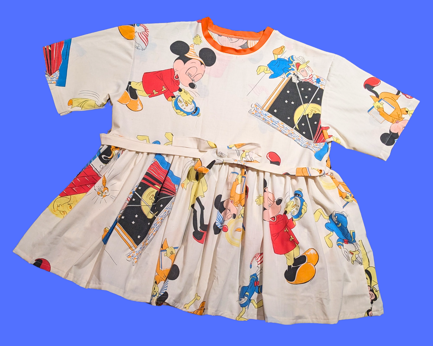 Handmade, Upcycled Walt Disney's Mickey Mouse and Friends Are Going to Bed Bedsheet T-Shirt Dress Fits 2XL