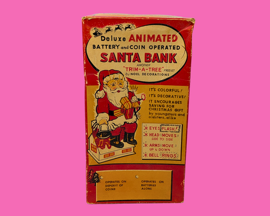 Vintage 1960's Deluxe Animated Battery and Coin Operated Santa Bank Made in Japan, Not Tested