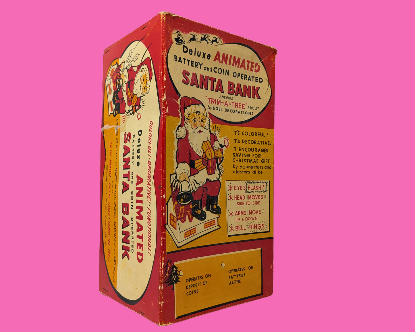 Vintage 1960's Deluxe Animated Battery and Coin Operated Santa Bank Made in Japan, Not Tested