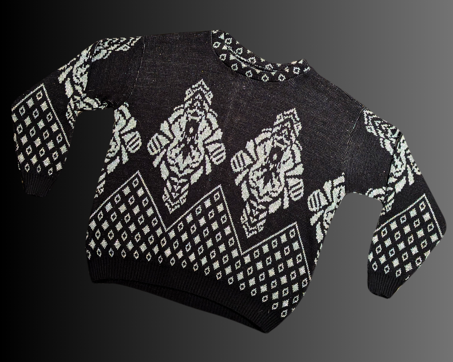 Vintage 1980's Black and Sparkling Gray Knitwear Sweater Size L