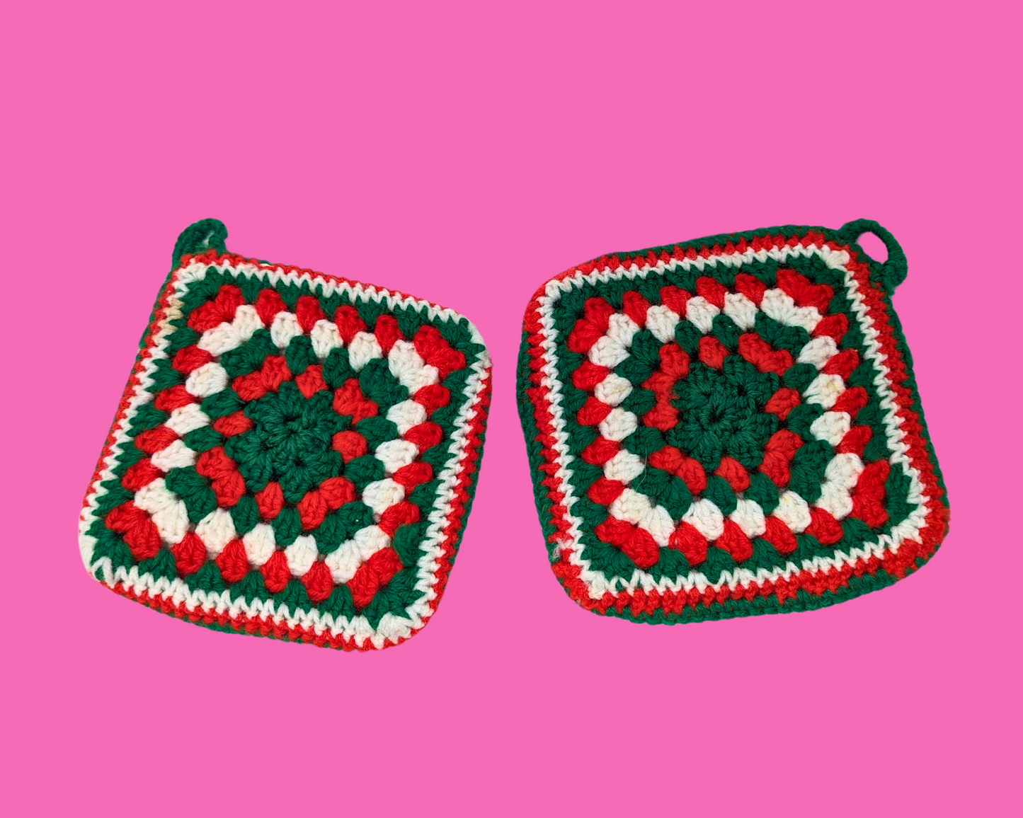 Vintage 1980's Hand Crocheted Oven Mitts