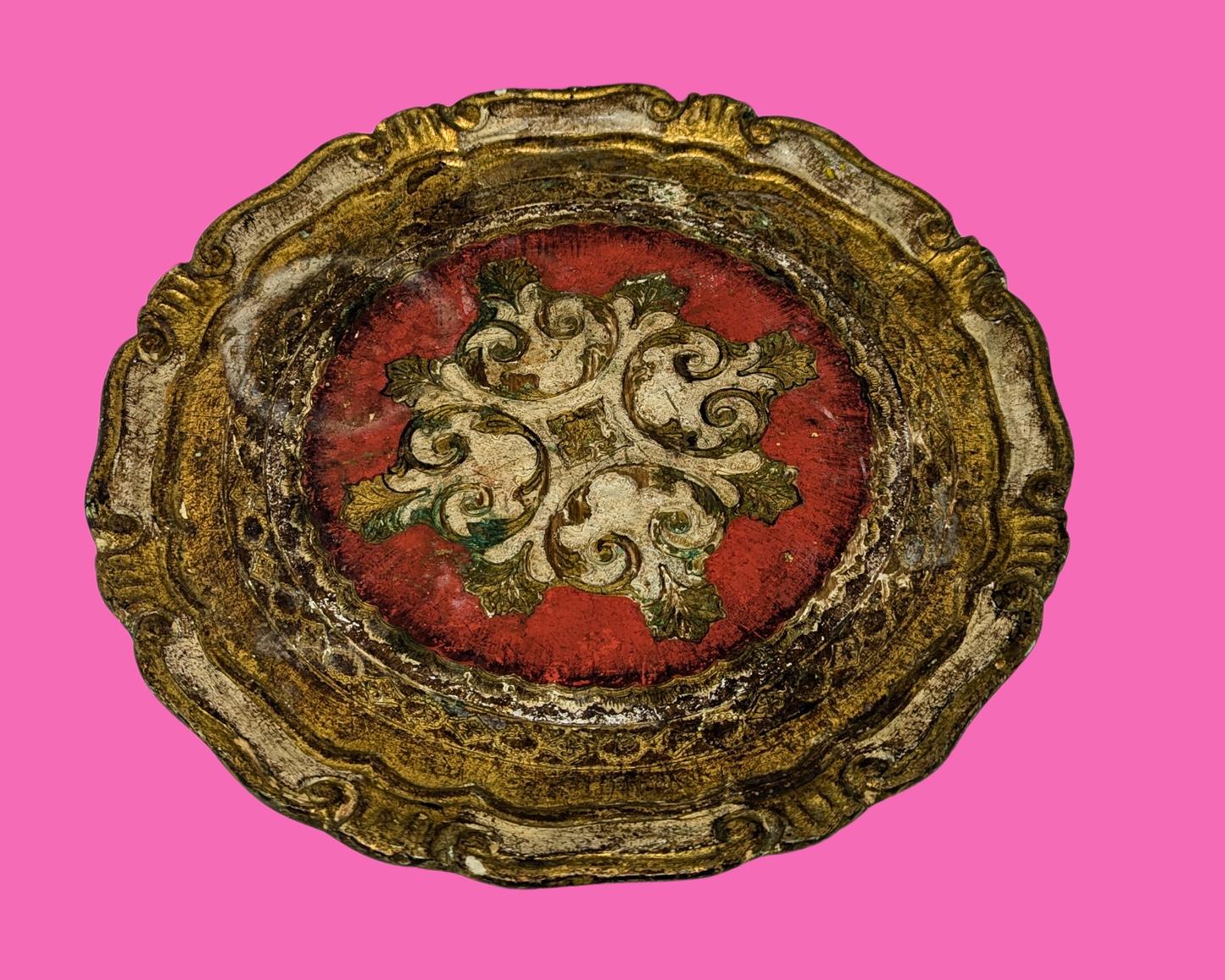 Florentine Gold and Red Small Wooden Tray Made in Italy