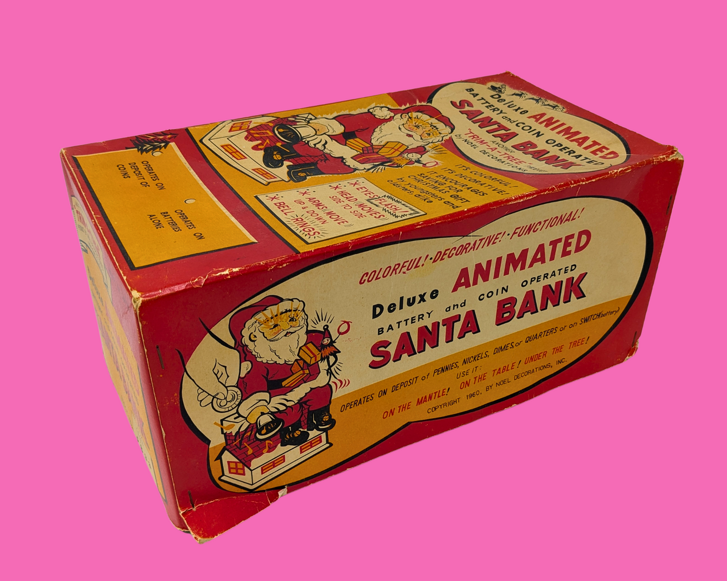 Vintage 1960's Deluxe Animated Battery and Coin Operated Santa Bank Made in Japan, Not Tested