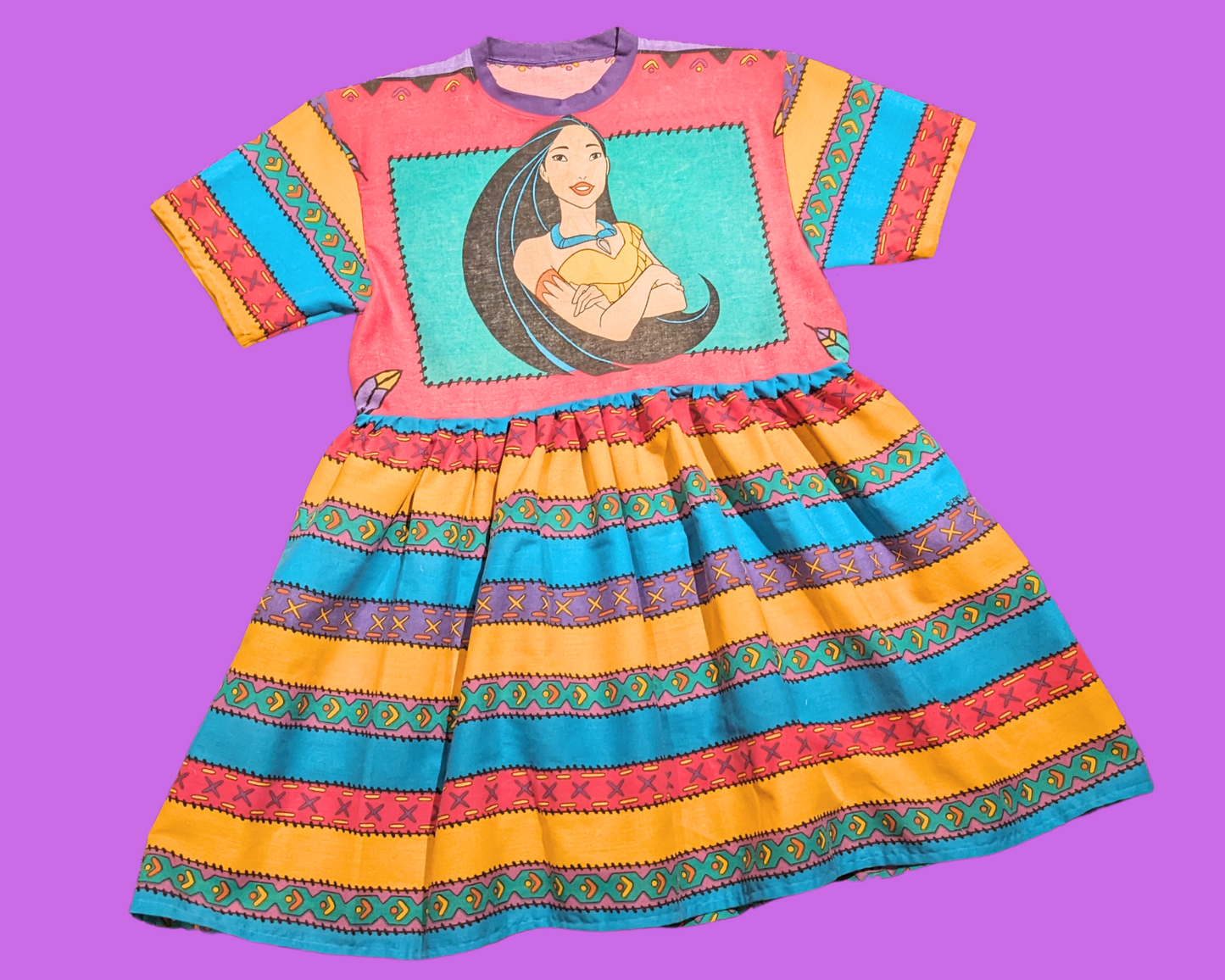 Handmade, Upcycled Walt Disney's Pocahontas Bedsheet and Pillow Case Dress Fits S-M-L-XL