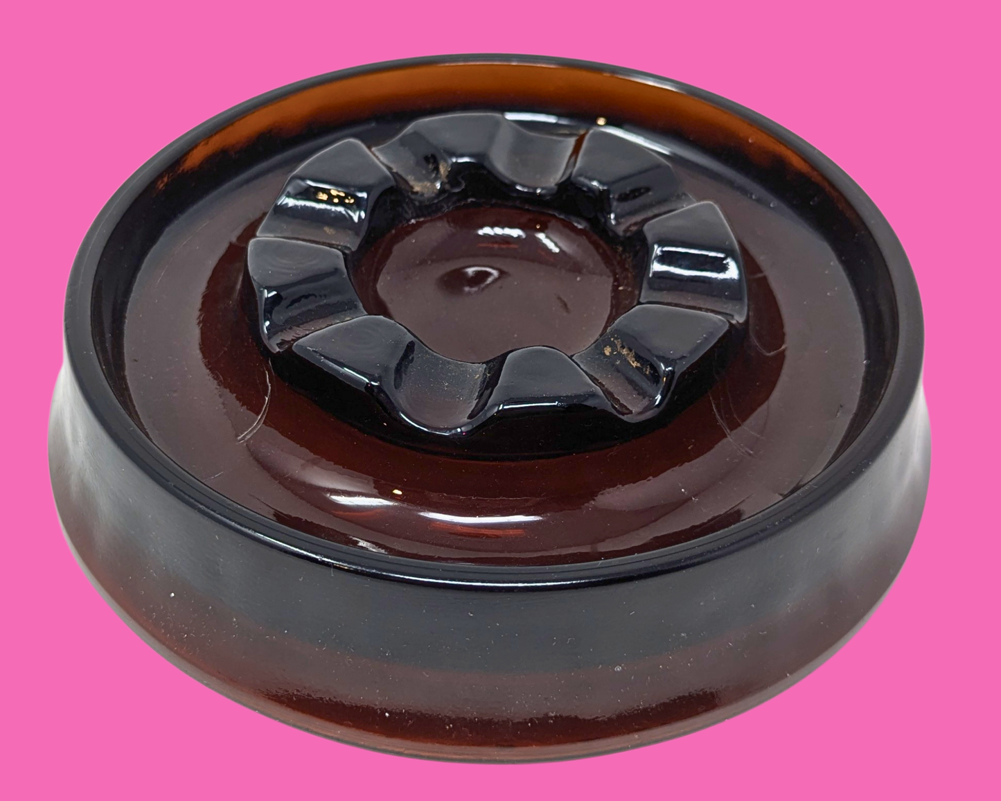 Vintage 1980's Brown Glass Ashtray