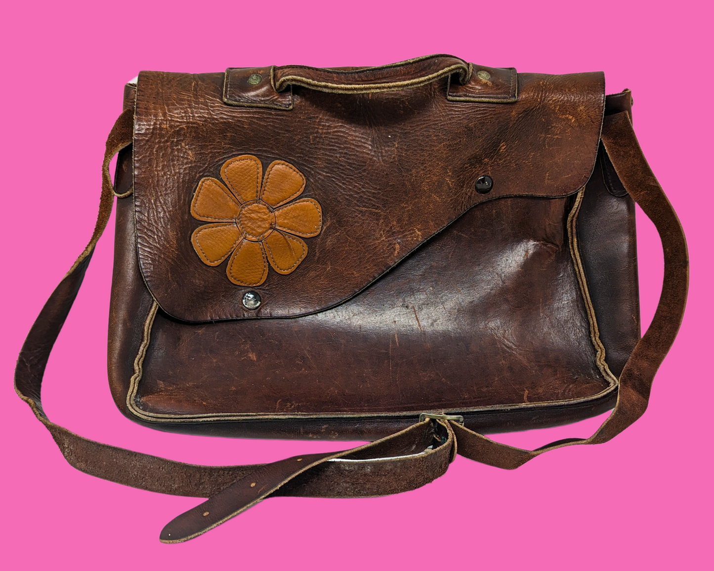 Vintage 1970's Brown Leather Messenger Bag