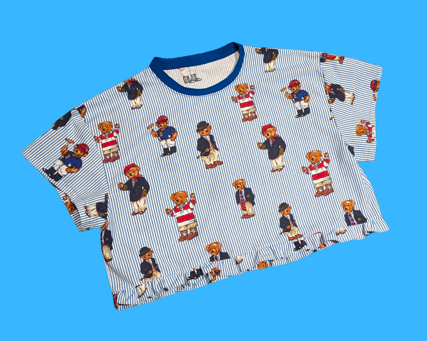 Handmade, Upcycled Little Bears Patterned, Ralph Lauren Bedsheet Crop Top Fits Size S to XL