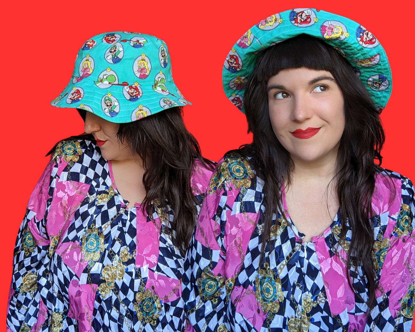 Nintendo's Super Mario Bros. Reversible Bucket Hats For Adults Made from Vintage, Upcycled Super Mario Bros. Fabric