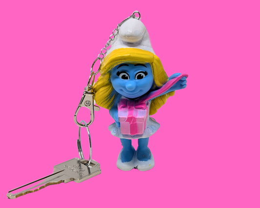 Handmade, Upcycled Smurfette Toy Keychain