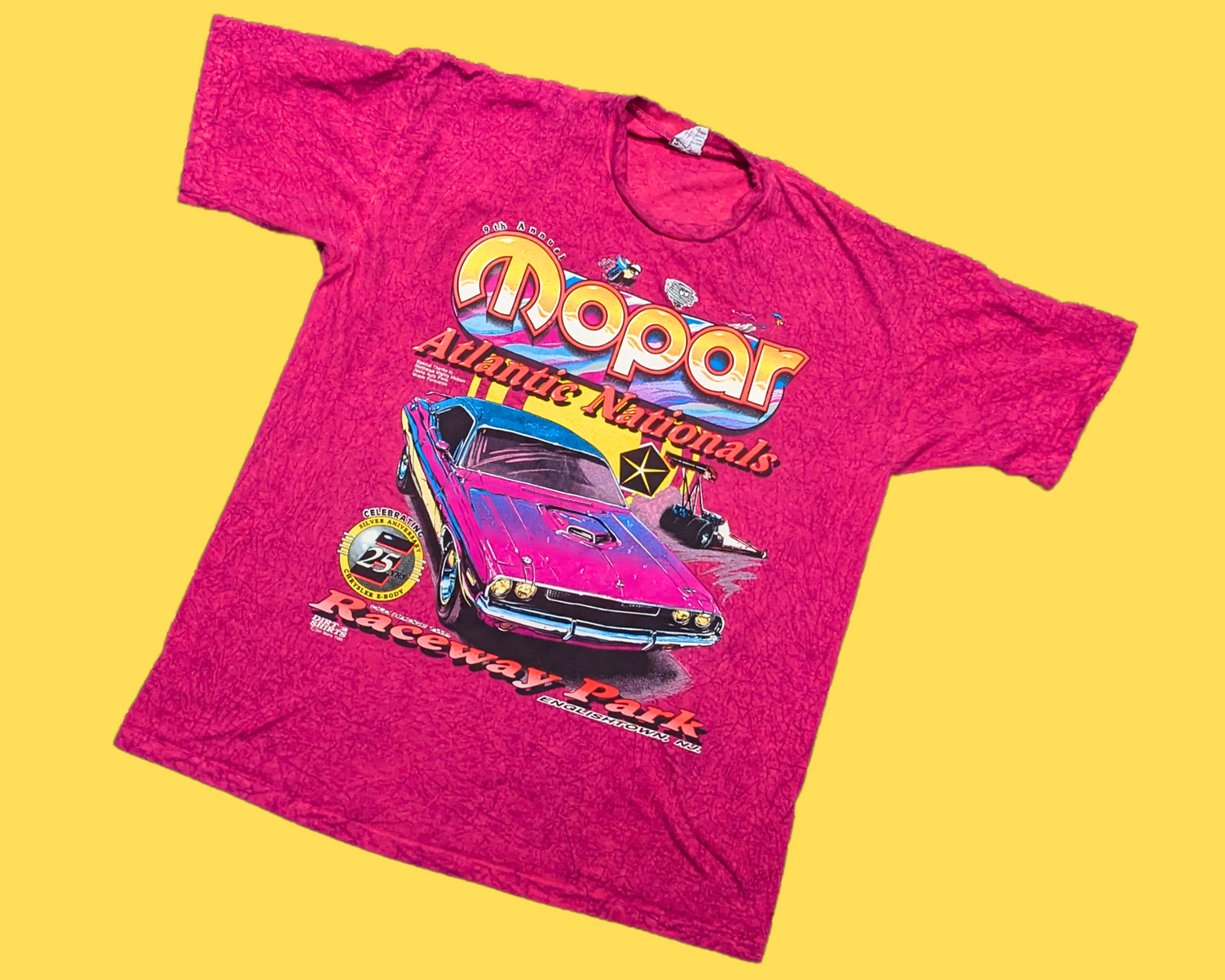 Vintage 1990's Pink Mopar Atlantic Nationals Raceway Park Racing Cars T-Shirt Size L