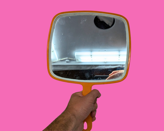 Vintage 1980's Orange Hand Mirror