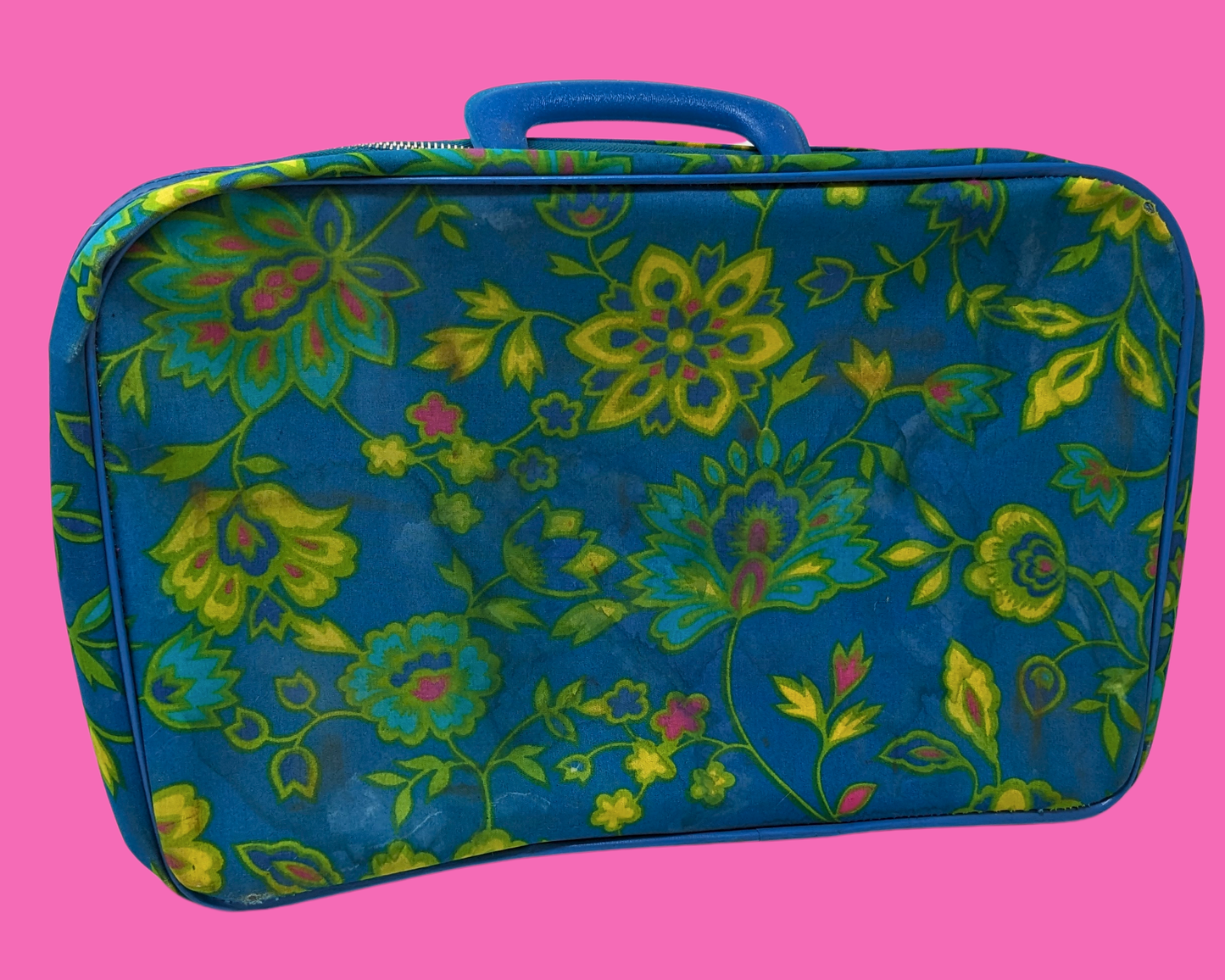 Vintage 1960's Green, Blue, Yellow Floral Groovy Suitcase Made in Japan