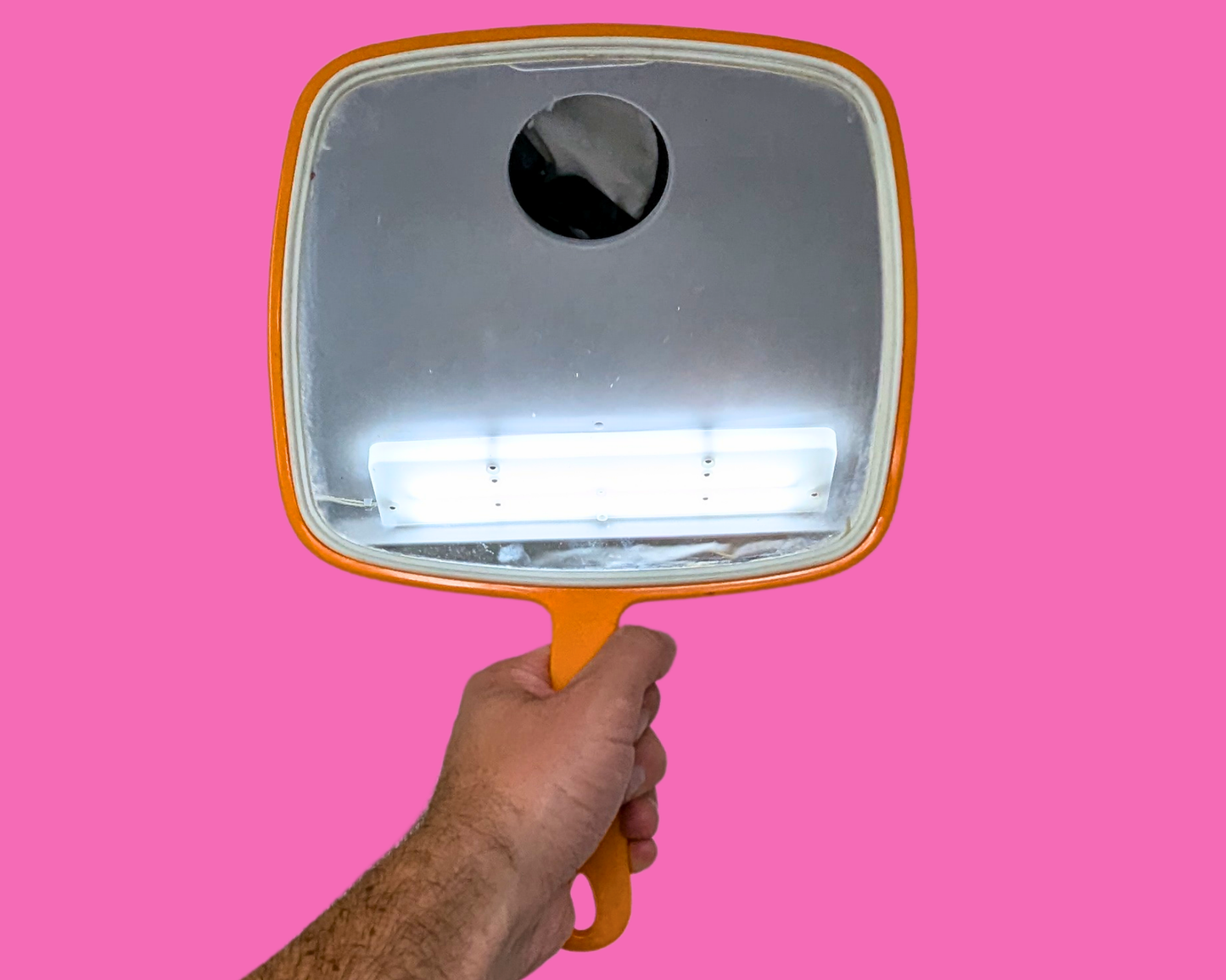 Vintage 1980's Orange Hand Mirror