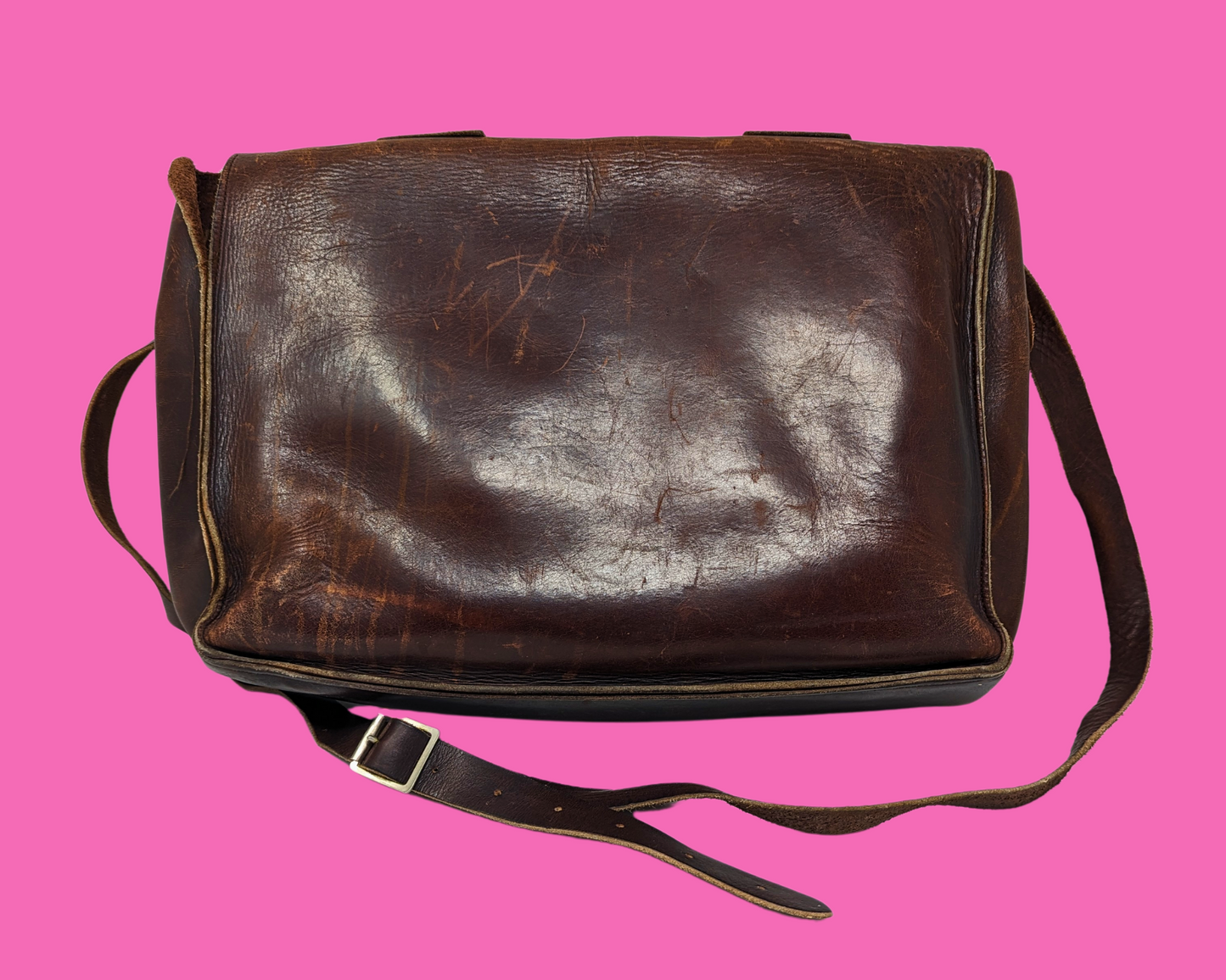 Vintage 1970's Brown Leather Messenger Bag