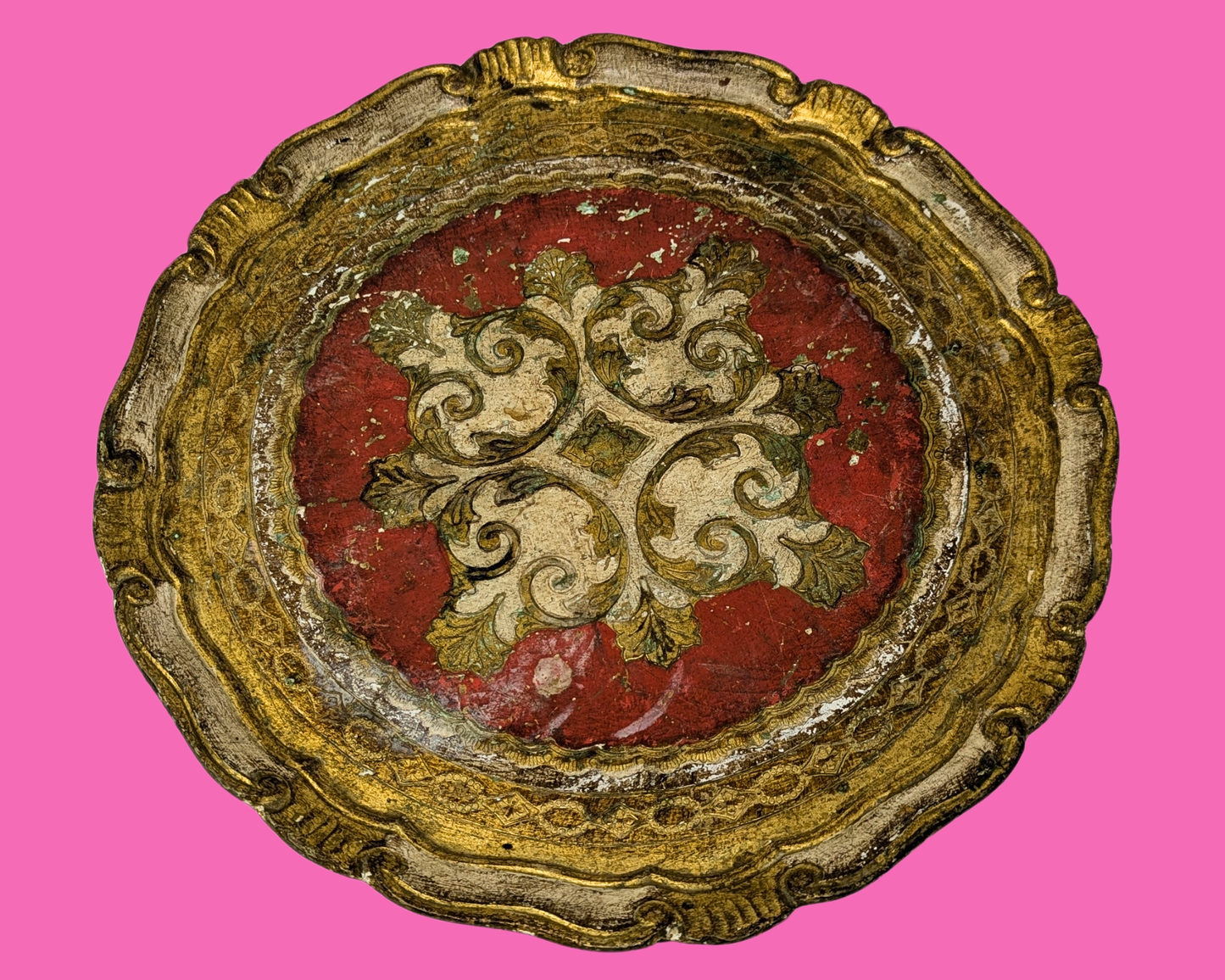 Florentine Gold and Red Small Wooden Tray Made in Italy