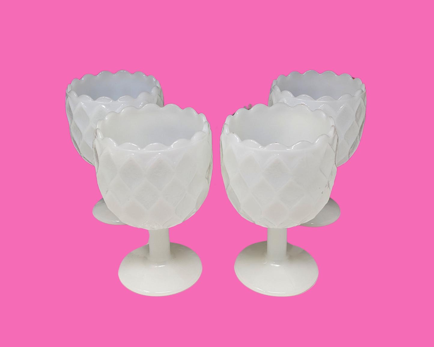 Vintage 1990's White Ice Cream Bowls, Tulip Shaped