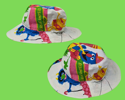 Handmade and Upcycled Vintage Sesame Street Bedsheet Reversible Bucket Hat