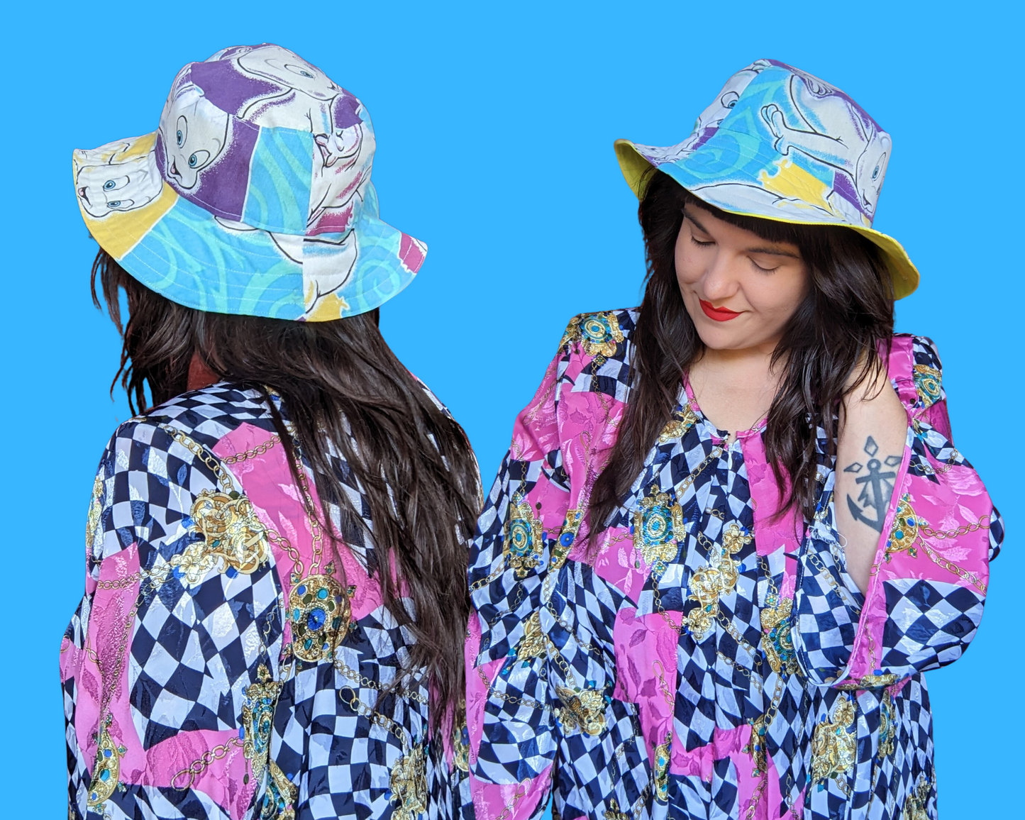 Casper The Friendly Ghost Reversible Bucket Hats For Adults Made from Vintage, Upcycled Casper The Friendly Ghost Bedsheet