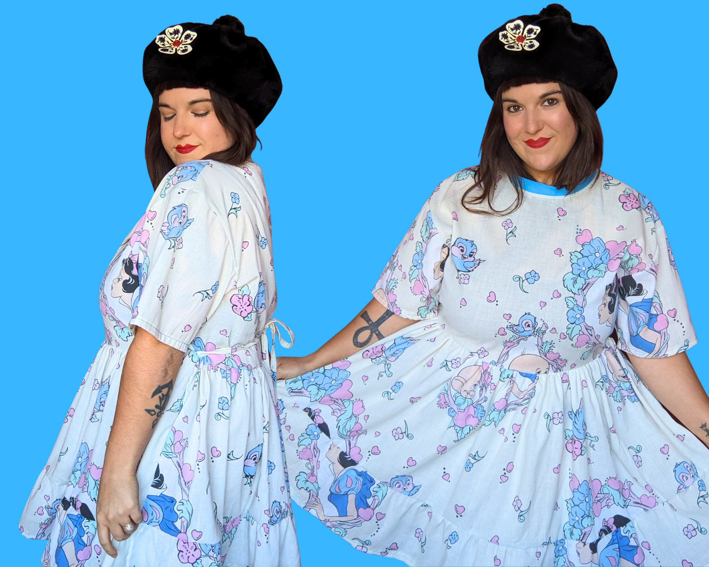 Handmade, Upcycled Vintage 1990's Walt Disney's Snow White and The Seven Dwarves Bedsheet T-Shirt Dress Fits S-M-L-XL with Matching Fanny Pack