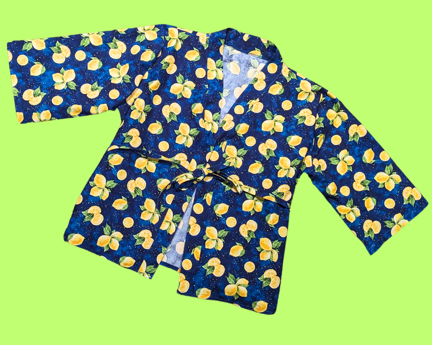 Handmade, Upcycled Celestial Lemons Tablecloth Kimono, Fits All Sizes Up to XL