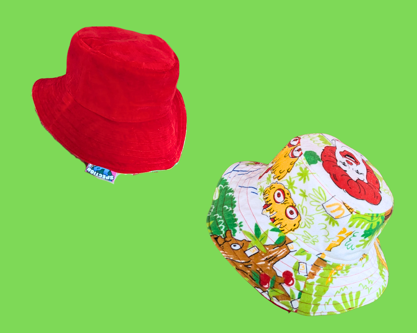 Handmade Vintage 1980's McDonald's Flannel Bedsheet Reversible Bucket Hat