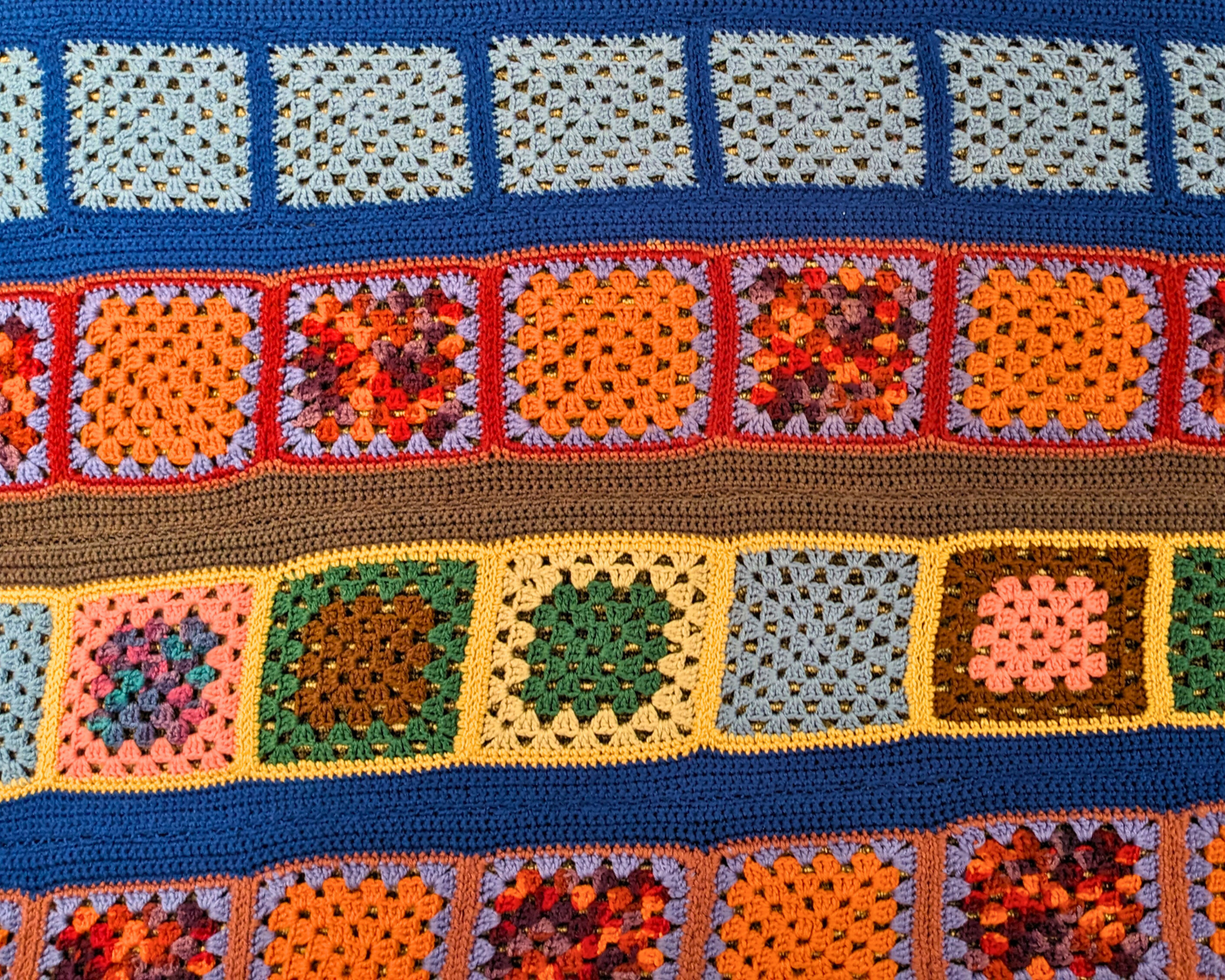 Vintage 1980's Groovy and Colorful Wool Crochet Blanket