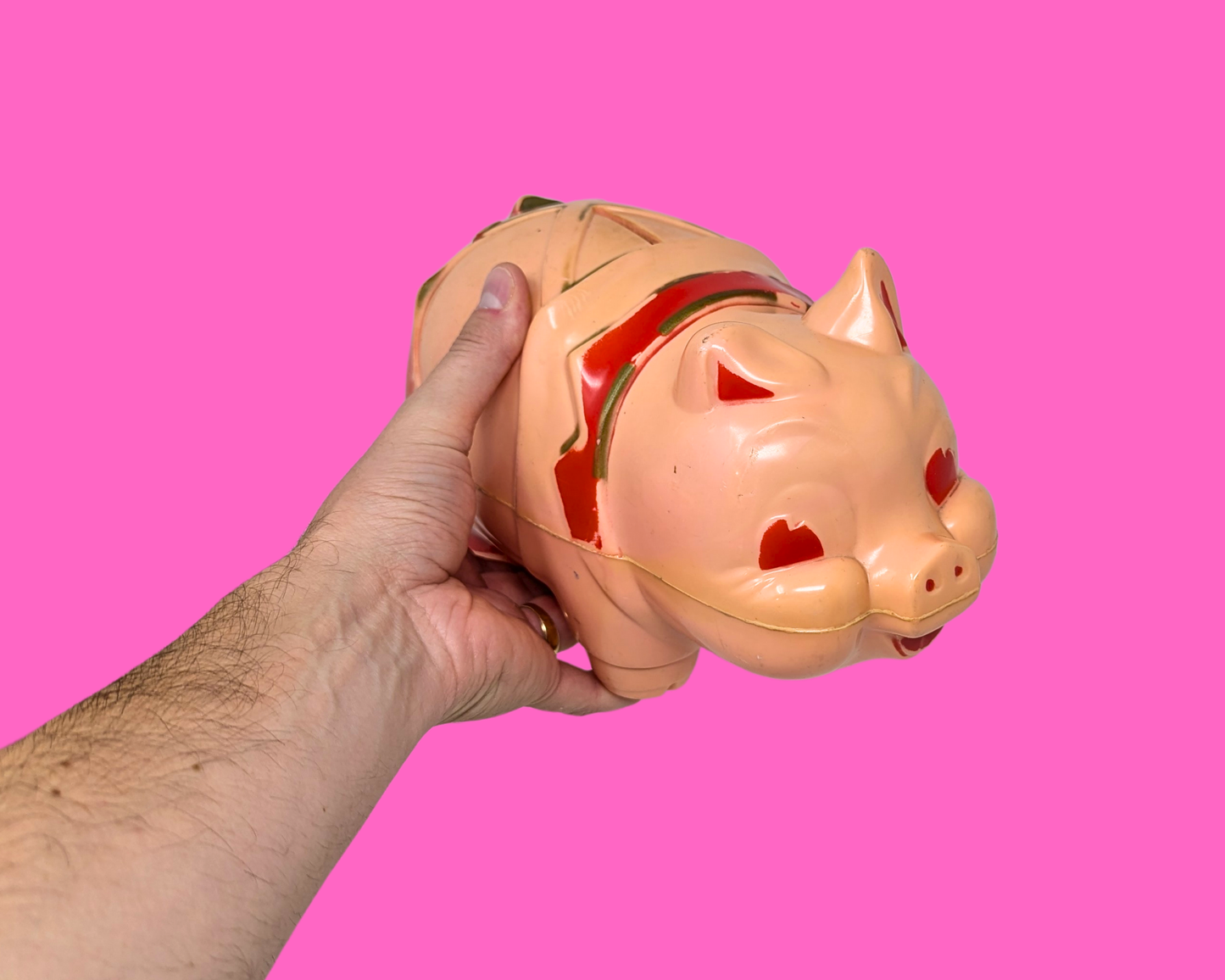 Vintage 1960's Pink, Plastic Piggy Bank, No Cap