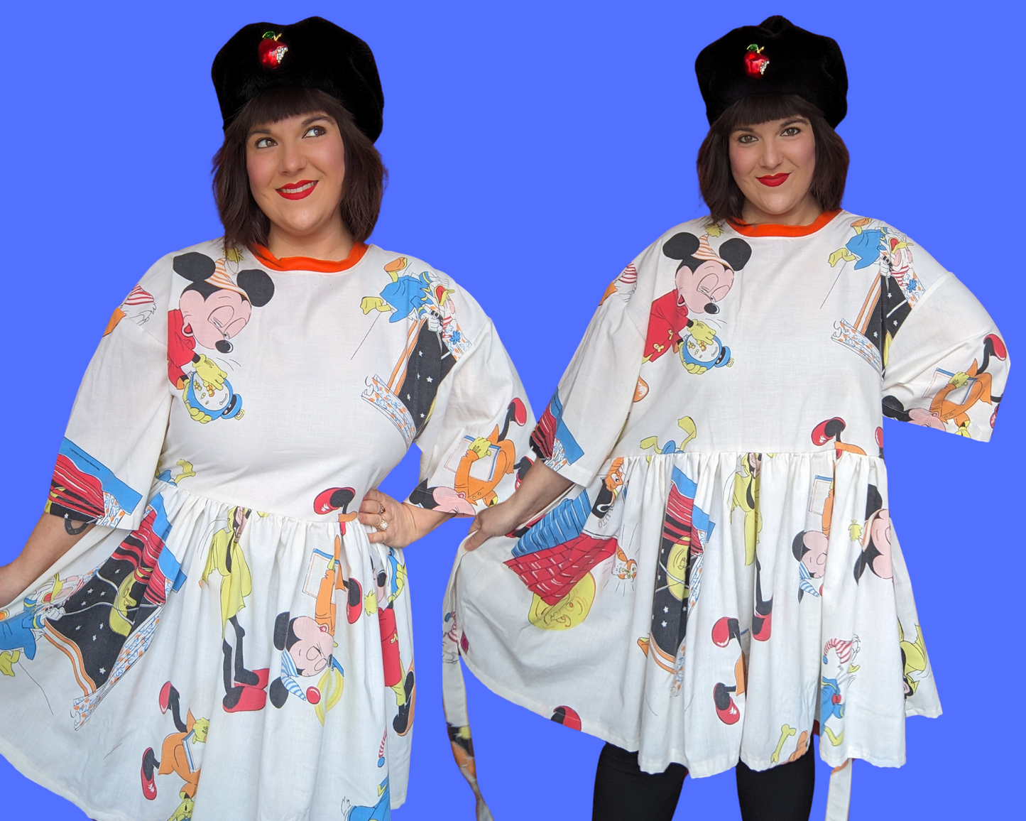 Handmade, Upcycled Walt Disney's Mickey Mouse and Friends Are Going to Bed Bedsheet T-Shirt Dress Fits 2XL