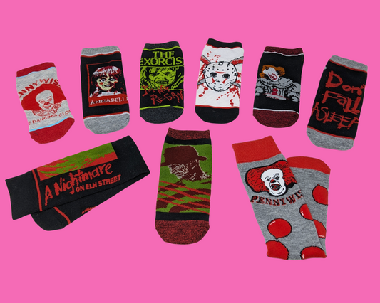 Set of 9 Pair of Halloween Movie Themed Socks