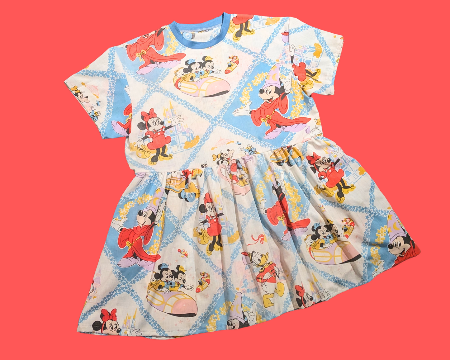 Handmade, Upcycled Walt Disney's Vintage 1980's Fantasia Bedsheet Dress Fits S-M-L-XL