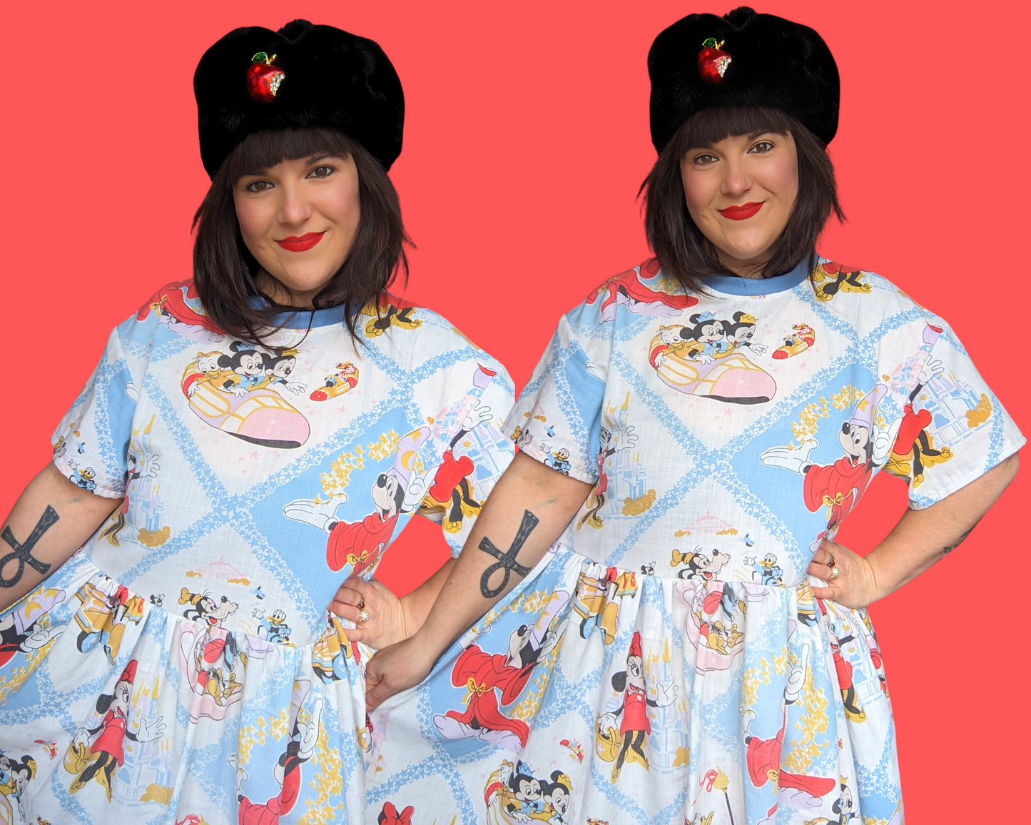 Handmade, Upcycled Walt Disney's Vintage 1980's Fantasia Bedsheet Dress Fits S-M-L-XL