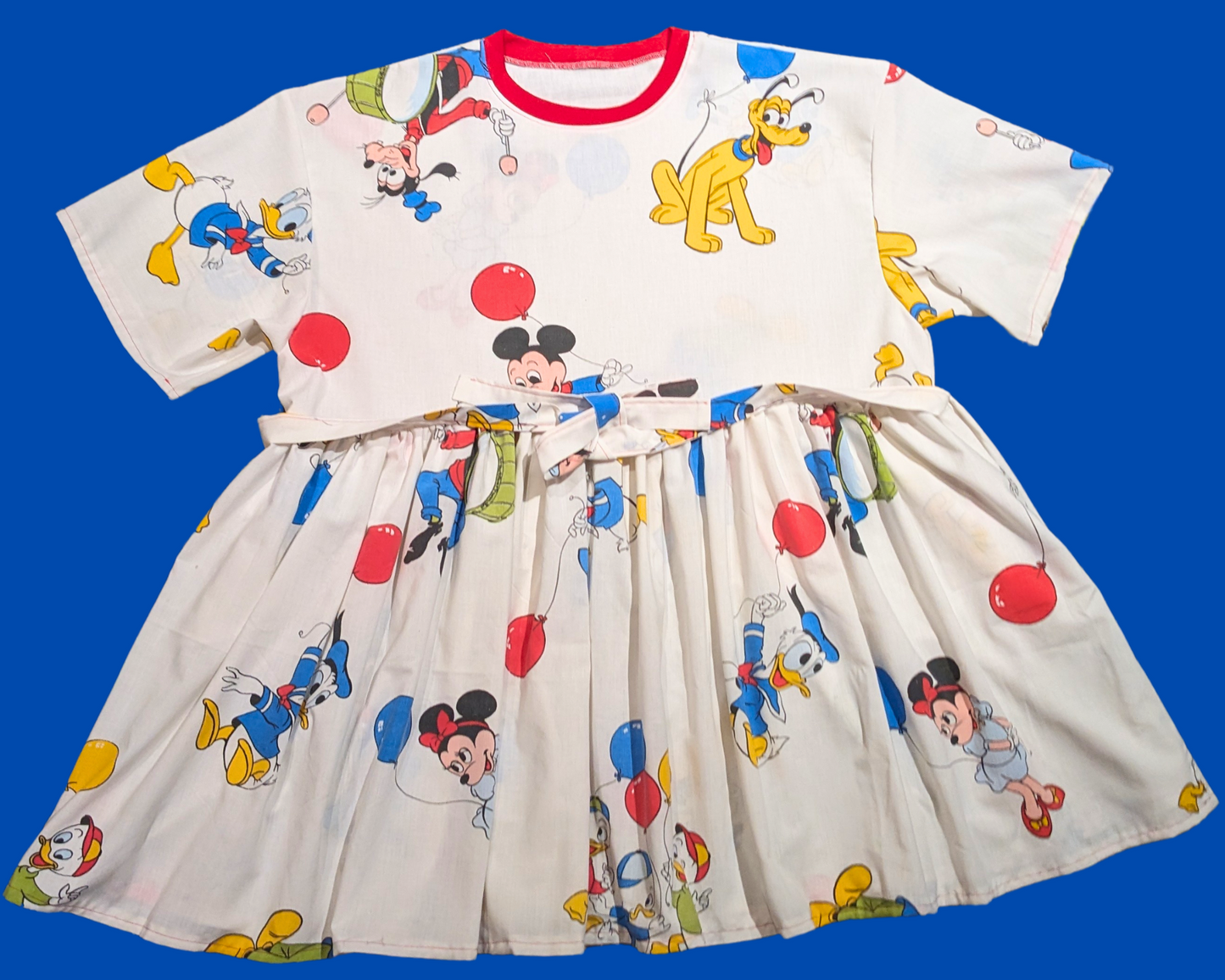 Handmade, Upcycled Walt Disney's Vintage 1980's Mickey Mouse Bedsheet Dress Fits 2XL